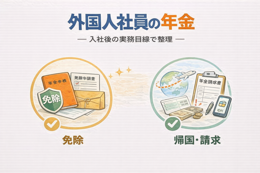 外国人社員の年金（免除・帰国・請求）を整理するアイキャッチ画像