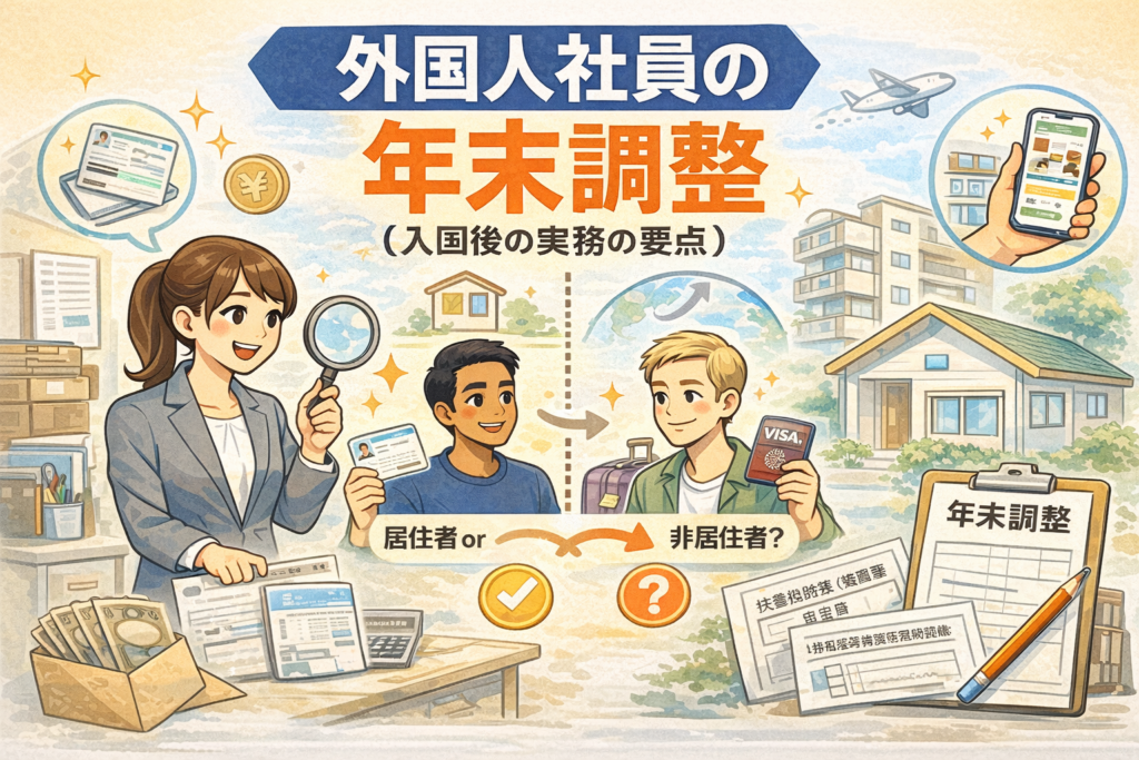 外国人社員の年末調整（居住者／非居住者と必要書類）を表すアイキャッチ画像