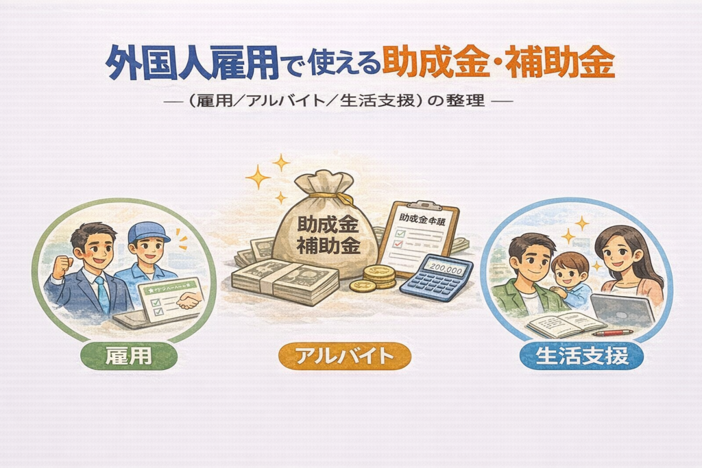 外国人雇用で使える助成金・補助金を整理したアイキャッチ画像